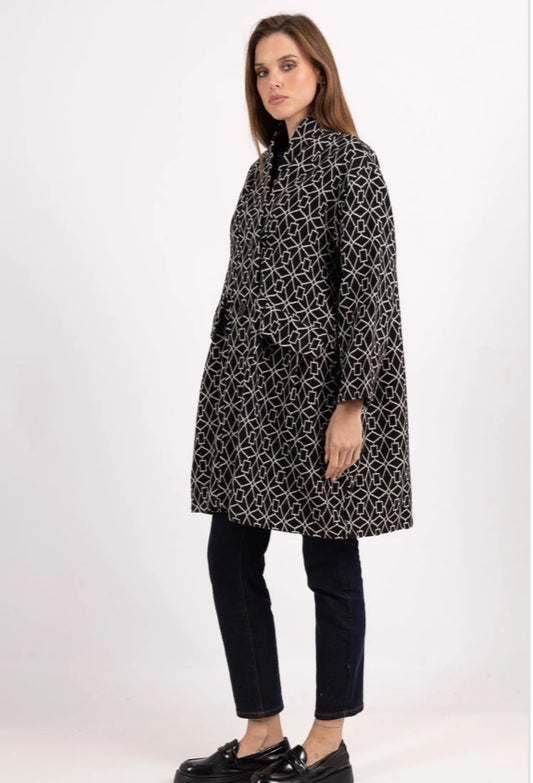 ABSTRACT PRINT SWING COAT - 10-14/16 - MONOCHROME
