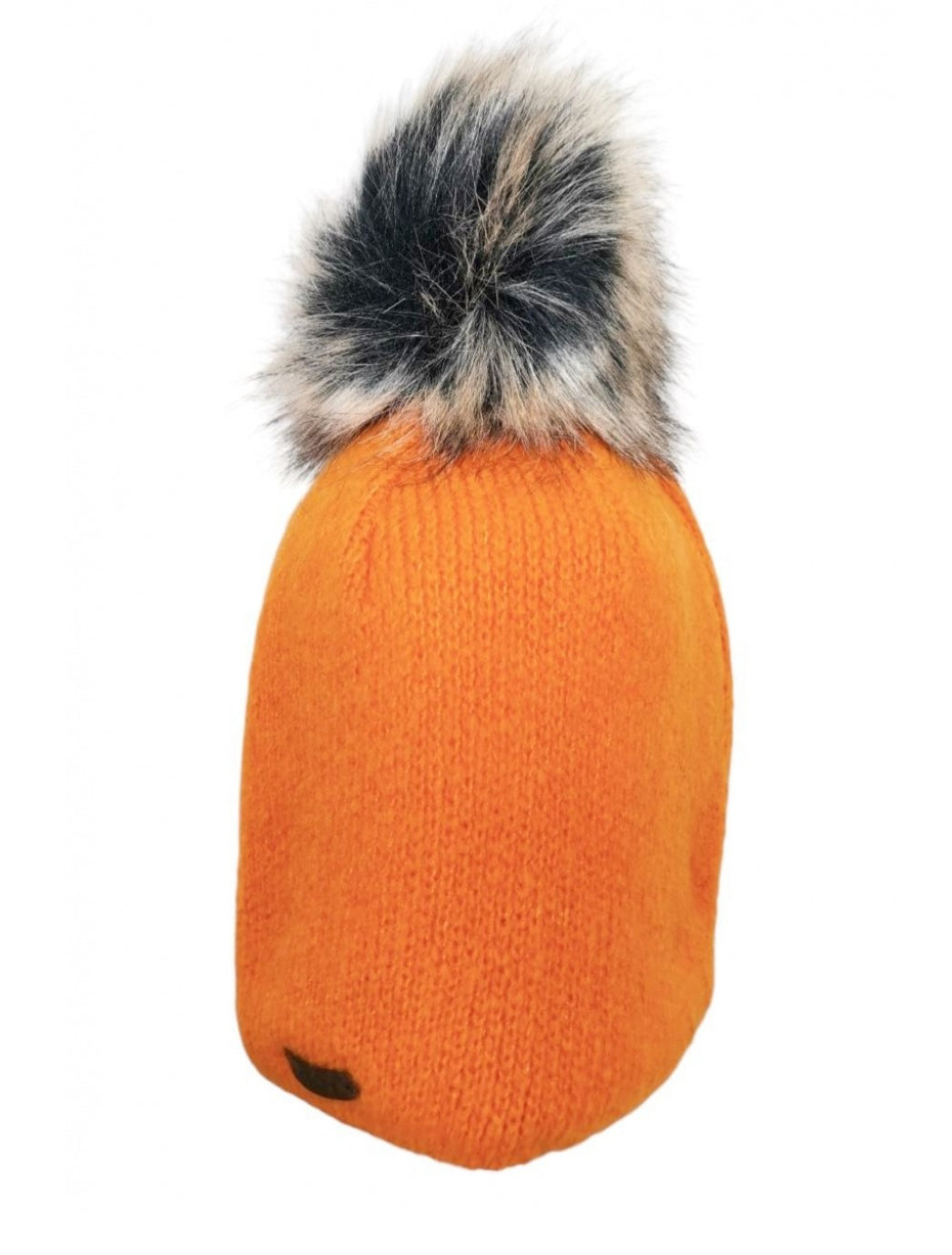 FLEECE LINED KNIT HAT WITH REMOVABLE POM - ORANGE