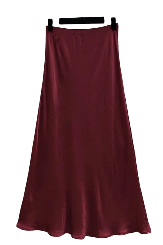 SATIN MAXI SKIRT - 10-16 - BURGUNDY