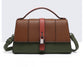 STRUCTURED BAG WITH LONG STRAP - TAN/GREEN