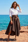 COTTON ASYMMETRIC SKIRT WITH BELT - 8-14 - BROWN