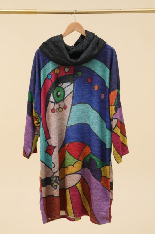 PRINT TUNIC DRESS WITH BLACK SCARF- 12-16