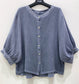 LINEN/COTTON BLEND BALLOON SLEEVE CARDI - 10-14/16 - NAVY