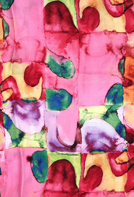 SILK BLEND ABSTRACT PRINT SCARF- FUSCHIA
