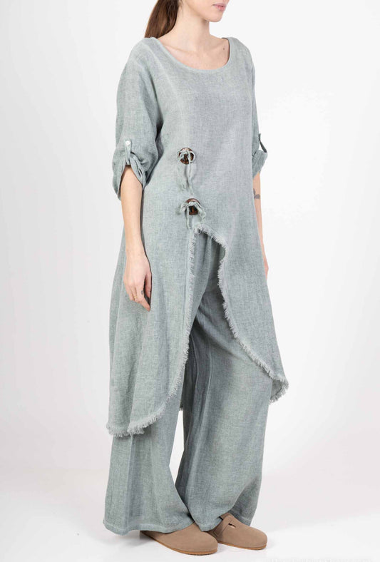 LINEN/COTTON BLEND TUNIC - 10-16 - KHAKI