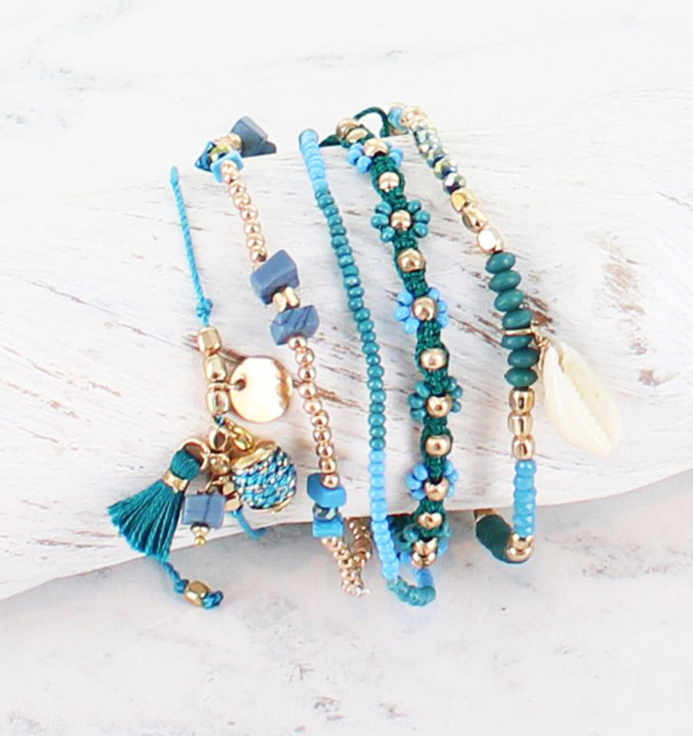 TEAL BEADED BRACELET STACK