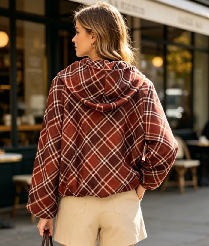 CHECK HOODED JACKET - 10-16 - RUST