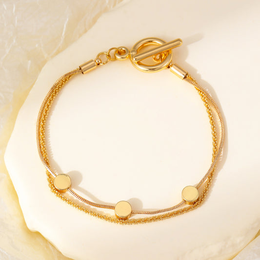 LAYERED DISC T-BAR BRACELET - GOLD