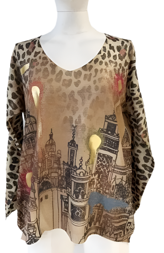 FINE KNIT WITH CITY SCAPE PRINT - 12-16