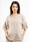 LINEN MESH POCKET TOP - 10-16 - BEIGE
