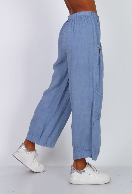 CARGO LINEN PANTS - 10-16 - BLUE