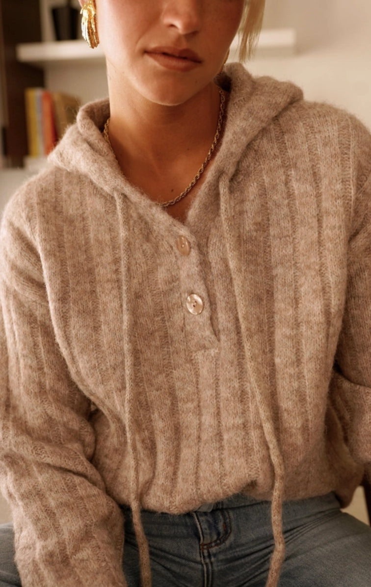 RIB KNIT HOODY - 10-16 - OATMEAL