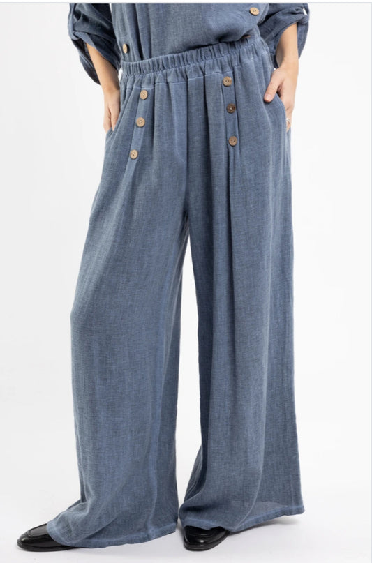 BUTTON DETAIL LINEN/COTTON PALAZZO - 10-16