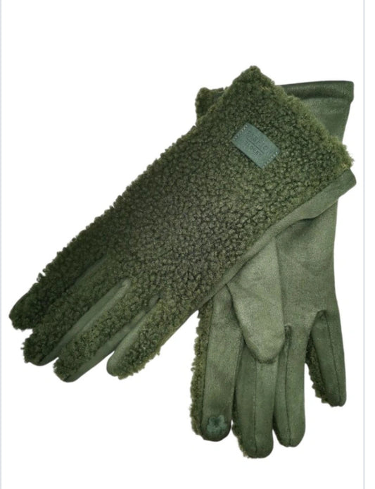 SHERPA VELOUR GLOVES - KHAKI