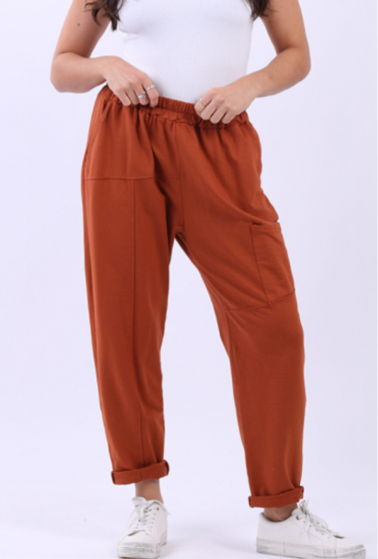 POCKET DETAIL COTTON PANTS - 10-16 - RUST