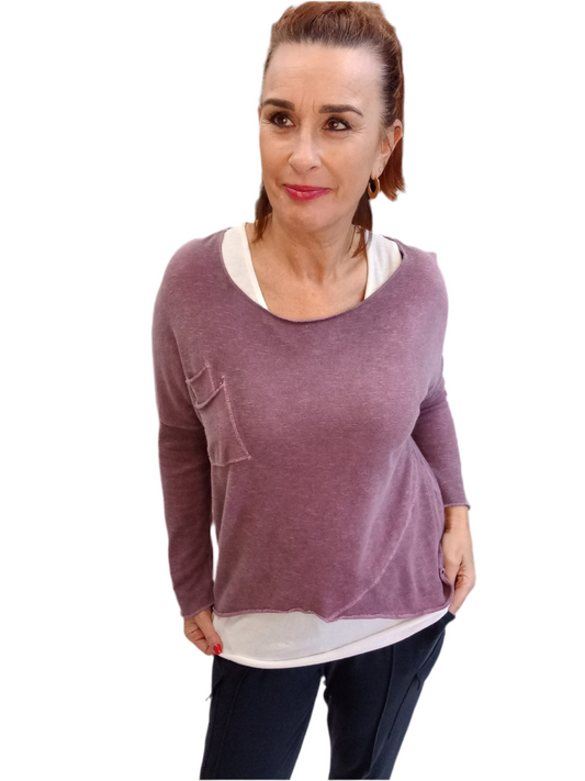 COTTON LAYERED TOP - BURGUNDY - 10-14/16