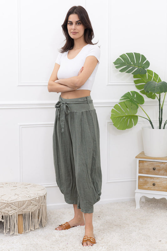 TULIP HEM LINEN PANTS - 10-16 - KHAKI