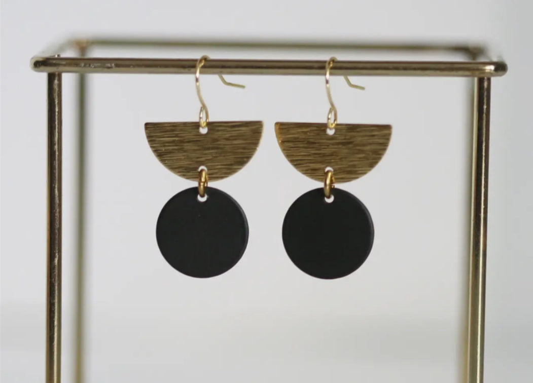 KAIKO - CIRCLE & HALF MOON BRASS EARRINGS