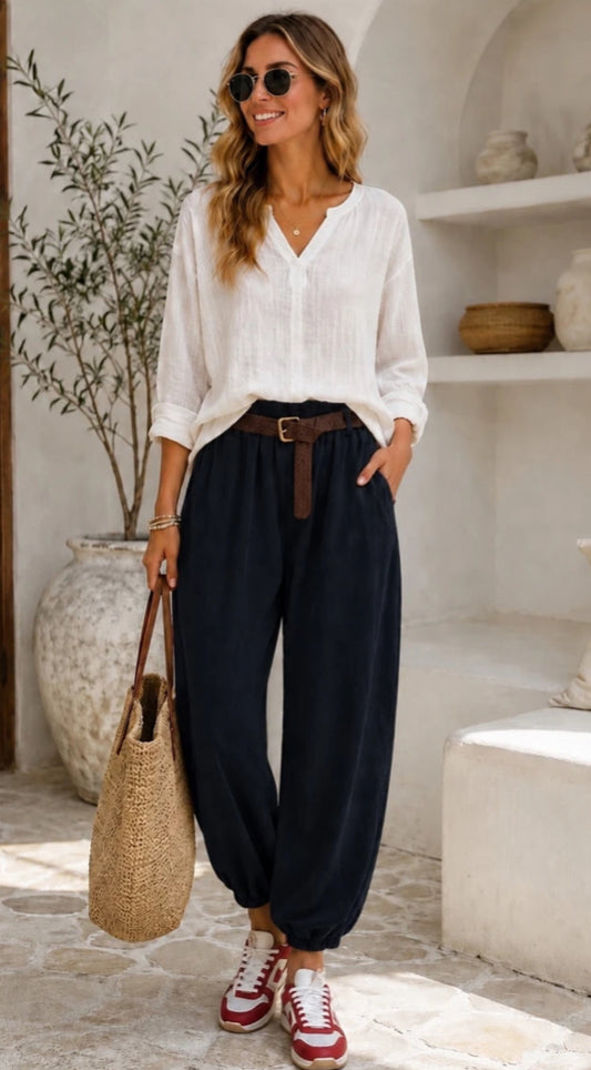 CORD CUFFED PANTS - 10-16 - NAVY