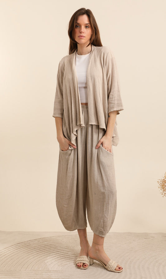 COTTON/LINEN BLEND SLOUCH POCKET PANTS - 10-16 - TAUPE