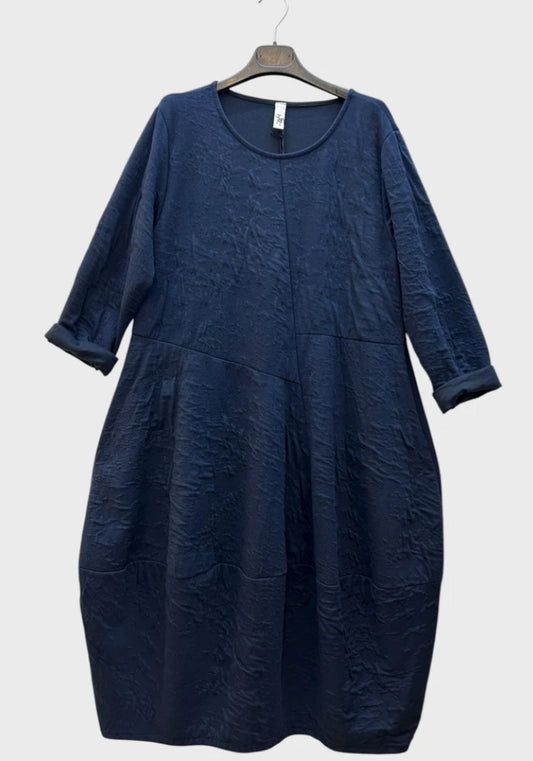 EMBOSSED SEAM DRESS - 10-16 - NAVY