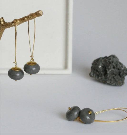 KAIKO - CONCRETE BEAD EARRINGS - 16K GOLD PLATED BRASS