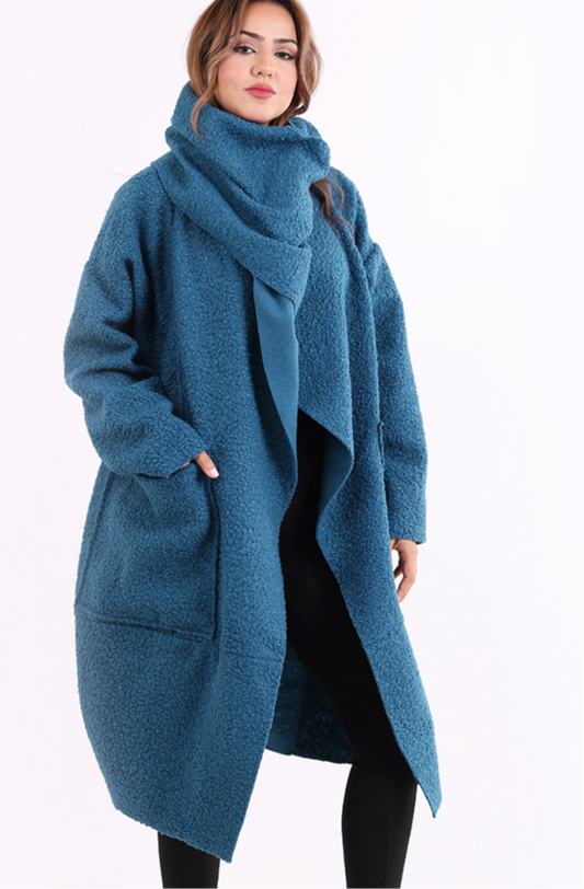 WRAP SCARF WATERFALL COAT - TEAL - 14-18