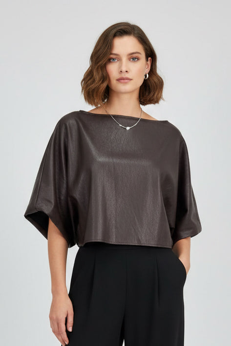 PUFF SLEEVE TOP - 10-14 - CHOCOLATE