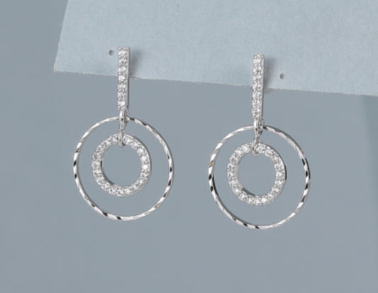 CRYSTAL CIRCLE DROP STUDS - SILVER