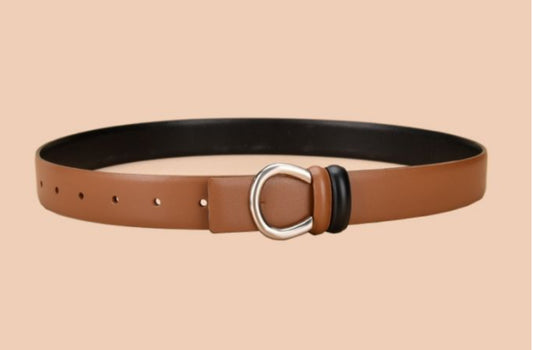 HORSESHOE BUCKLE LEATHER BELT - TAN