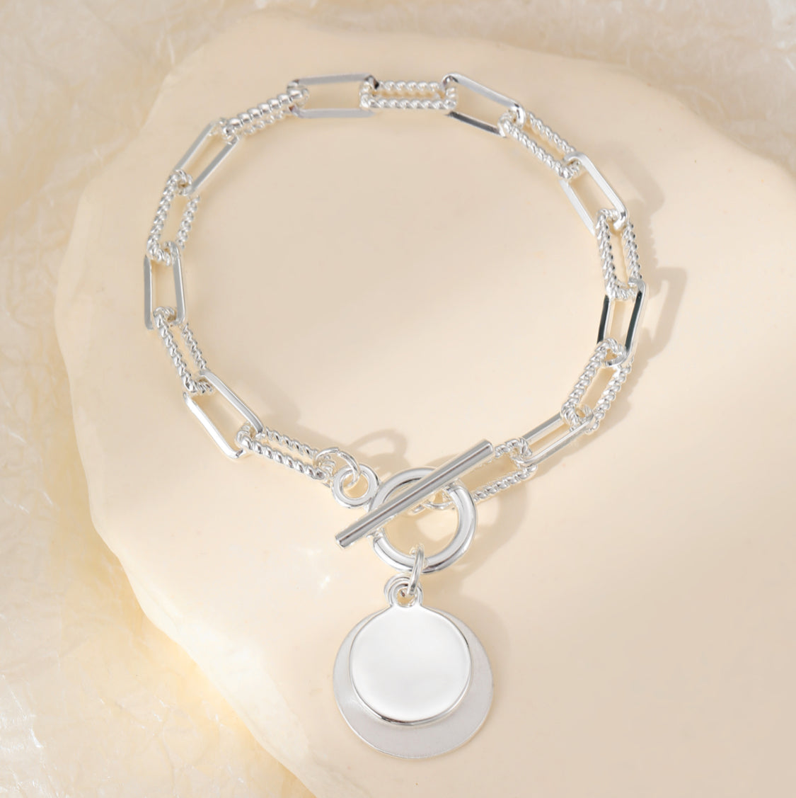 T-BAR DISC BRACELET - SILVER