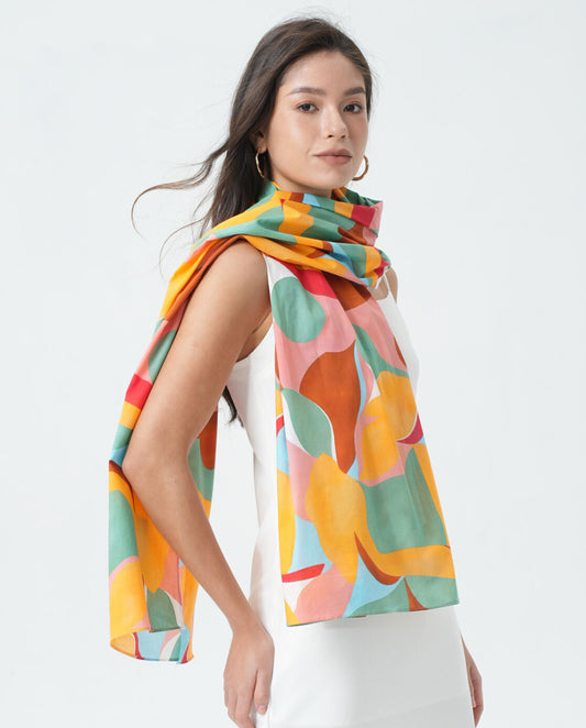 COTTON ABSTRACT PRINT SCARF