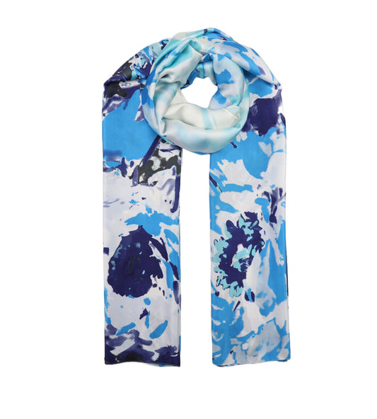 ABSTRACT PRINT SILK FEEL SCARF - BLUE