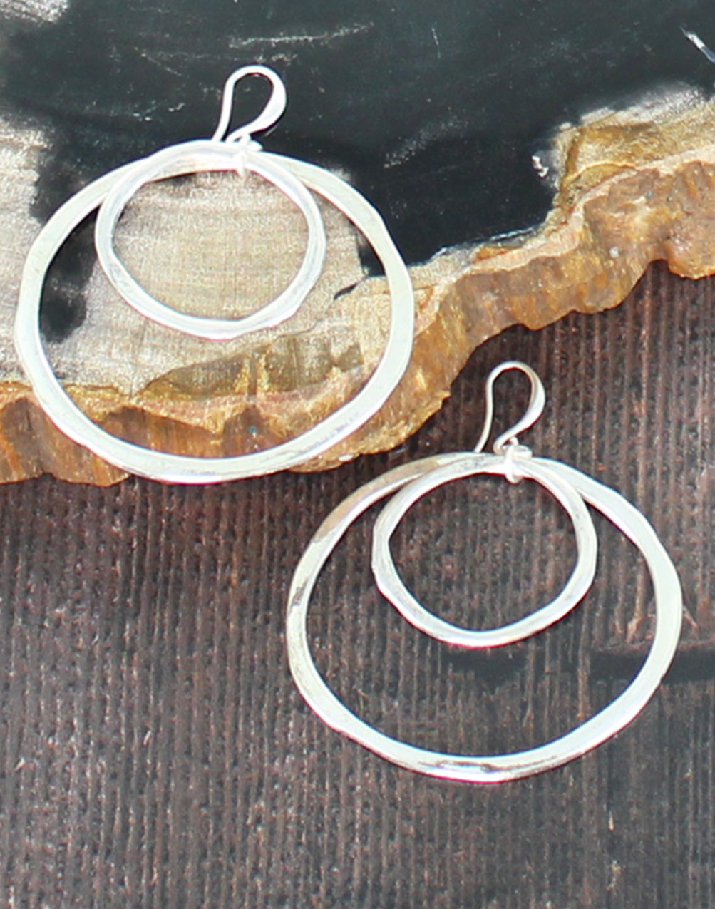 SILVER PLATED DOUBLE RING EARRINGS