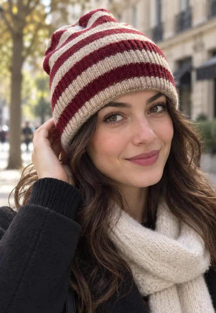 STRIPE RIBBED BEANIE