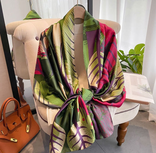 SILK FEEL MULTI LEAF PRINT SCARF