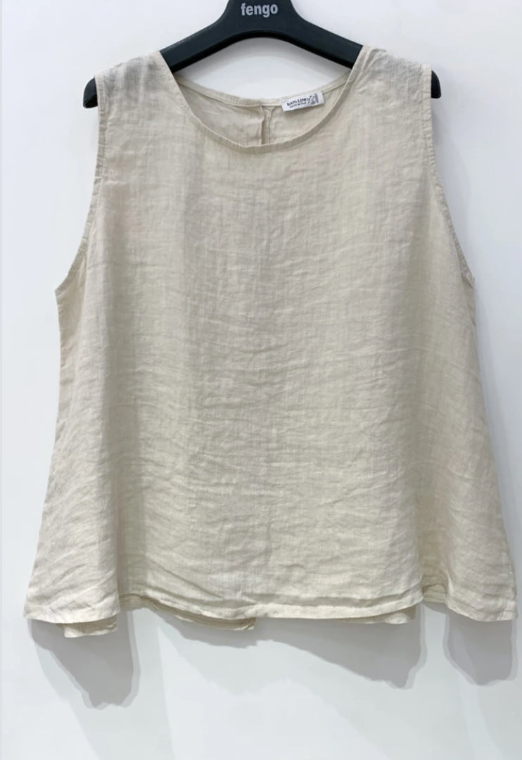 LINEN BUTTON BACK TANK - 8-12