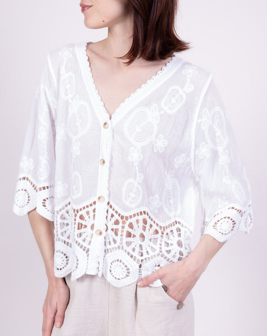 COTTON LACE DETAIL TOP - 8-14 - WHITE