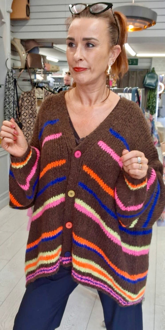 WOOL BLEND STRIPE CARDI - 10-16