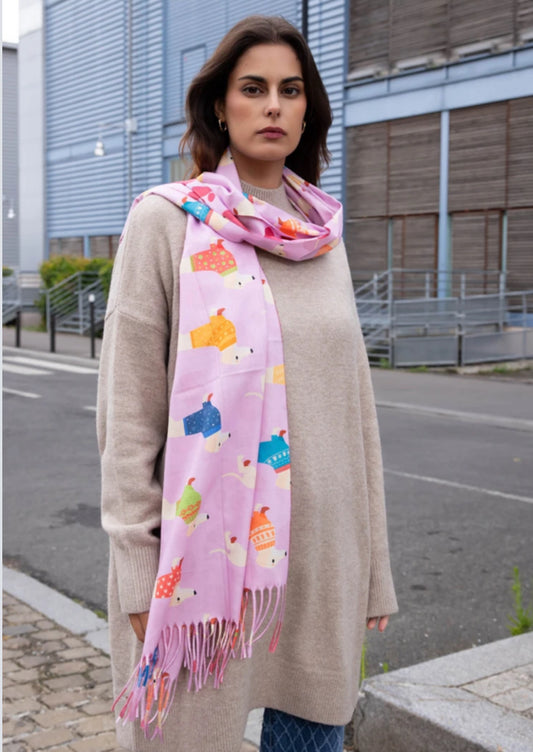 FRINGED DOG PRINT SCARF