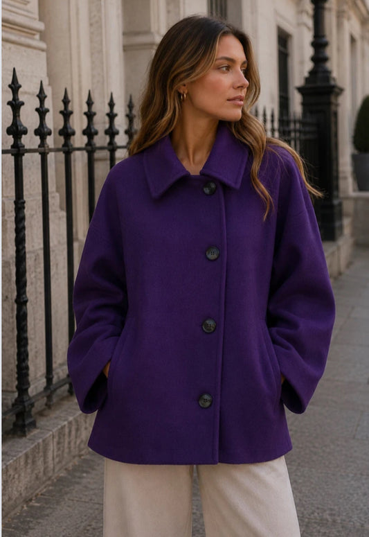 ASYMMETRIC BUTTON COAT - 10-16 - PURPLE