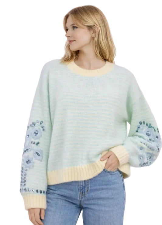 ALPACA WOOL BLEND EMBROIDERED KNIT - 10-16