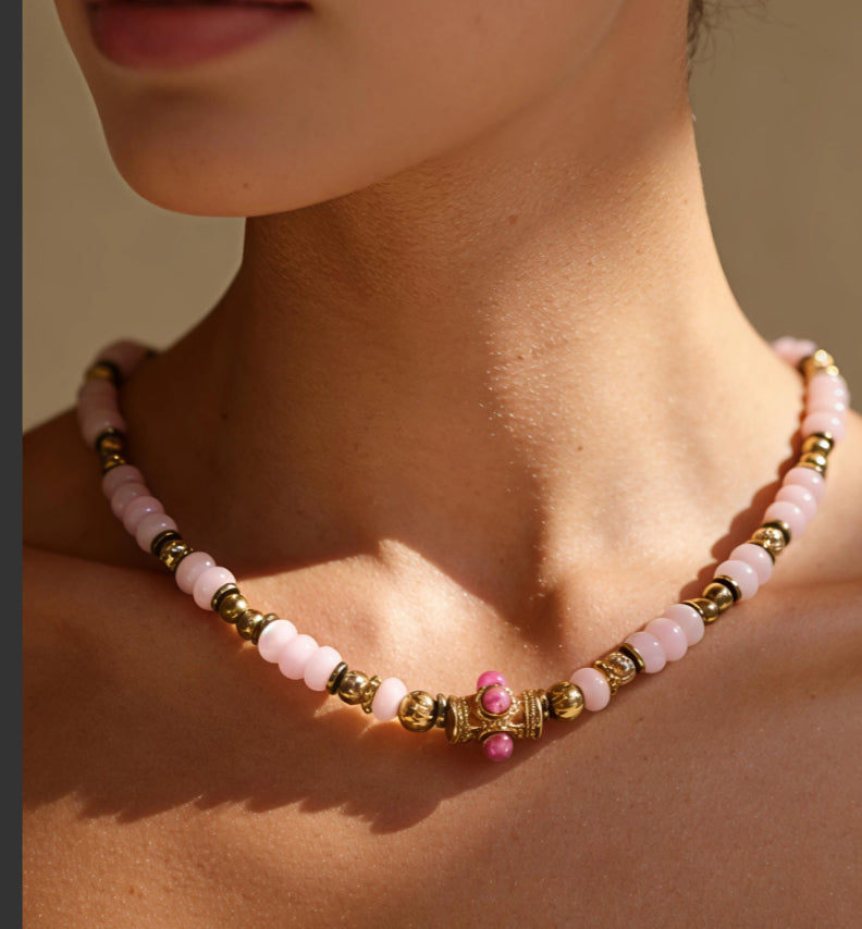 STONE STAINLESS STEEL NECKLACE - PINK