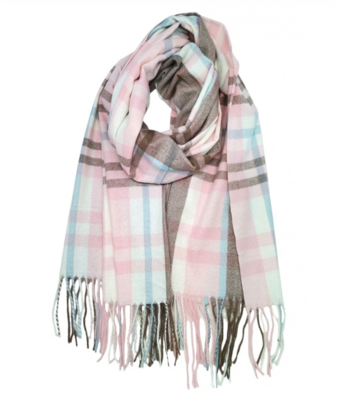 CHECK FRINGED SCARF - PINK & BLUE