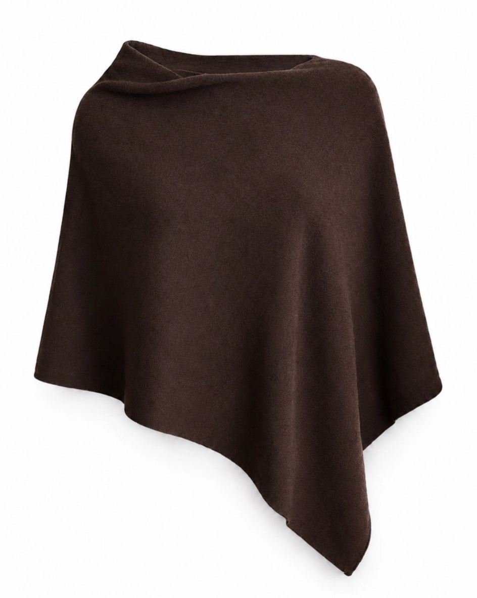 CASHMERE & MERINO WOOL PONCHO - BROWN