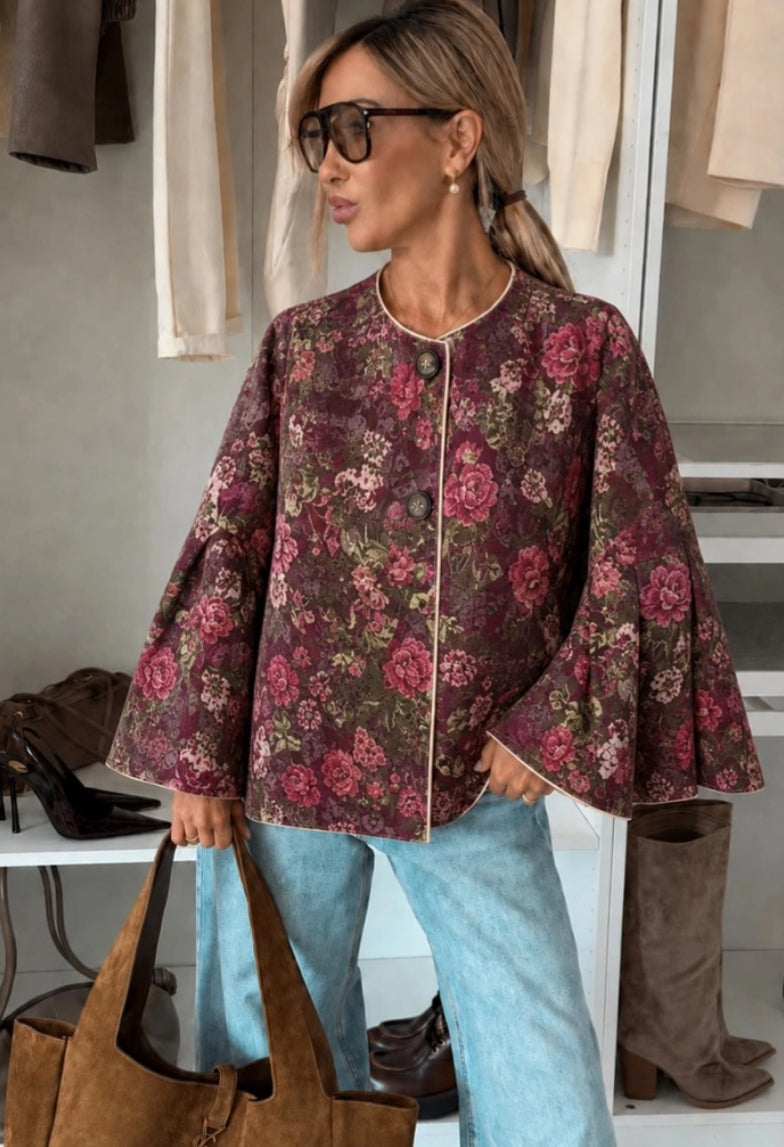SUEDETTE FLORAL JACKET - 10-16 - BURGUNDY