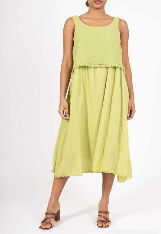 COTTON LAYERED DRESS - 8-12 - LIME