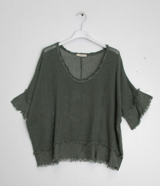 COTTON MESH TOP - 10-16 - KHAKI