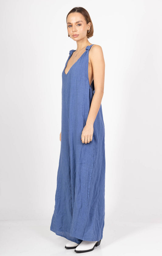 LINEN TWIST BACK JUMPSUIT - 10-16 - BLUE