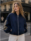 EMBROIDERED BOMBER JACKET - 10-16 - NAVY